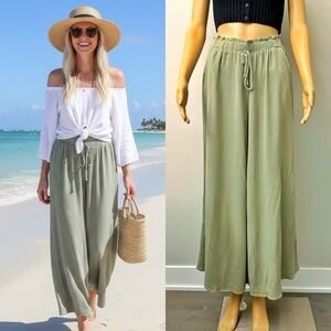 Emery Rose High Waisted Casual Wide Leg Baggy Pastel Green  Pants Trousers.